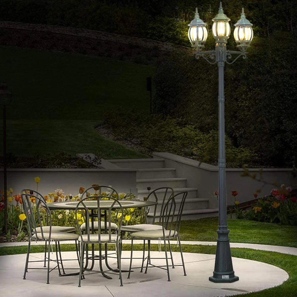 Lampione da Giardino 56x56 H 202 cm Stile Vittoriano Classico 3 x E27 Verde Bronzo - immagine 6