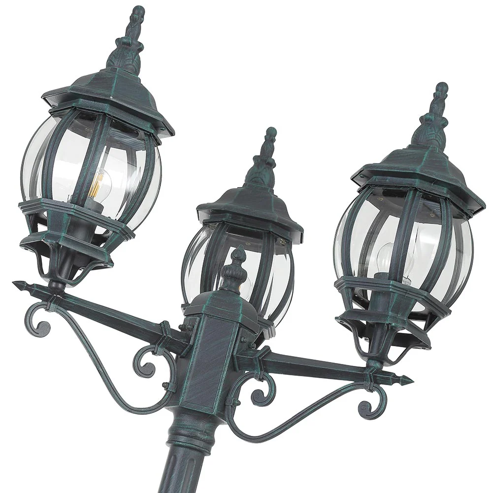 Lampione da Giardino 56x56 H 202 cm Stile Vittoriano Classico 3 x E27 Verde Bronzo - immagine 3