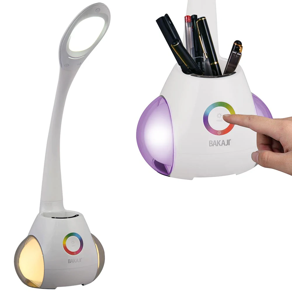 Lampada Scrivania Luce LED RGB con Portapenne Touch Bianco - immagine 6