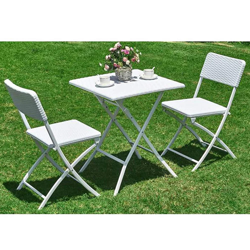Kit da Giardino Pieghevole in Polyrattan Tavolo e 2 Sedie Interno Esterno Bianco - immagine 4