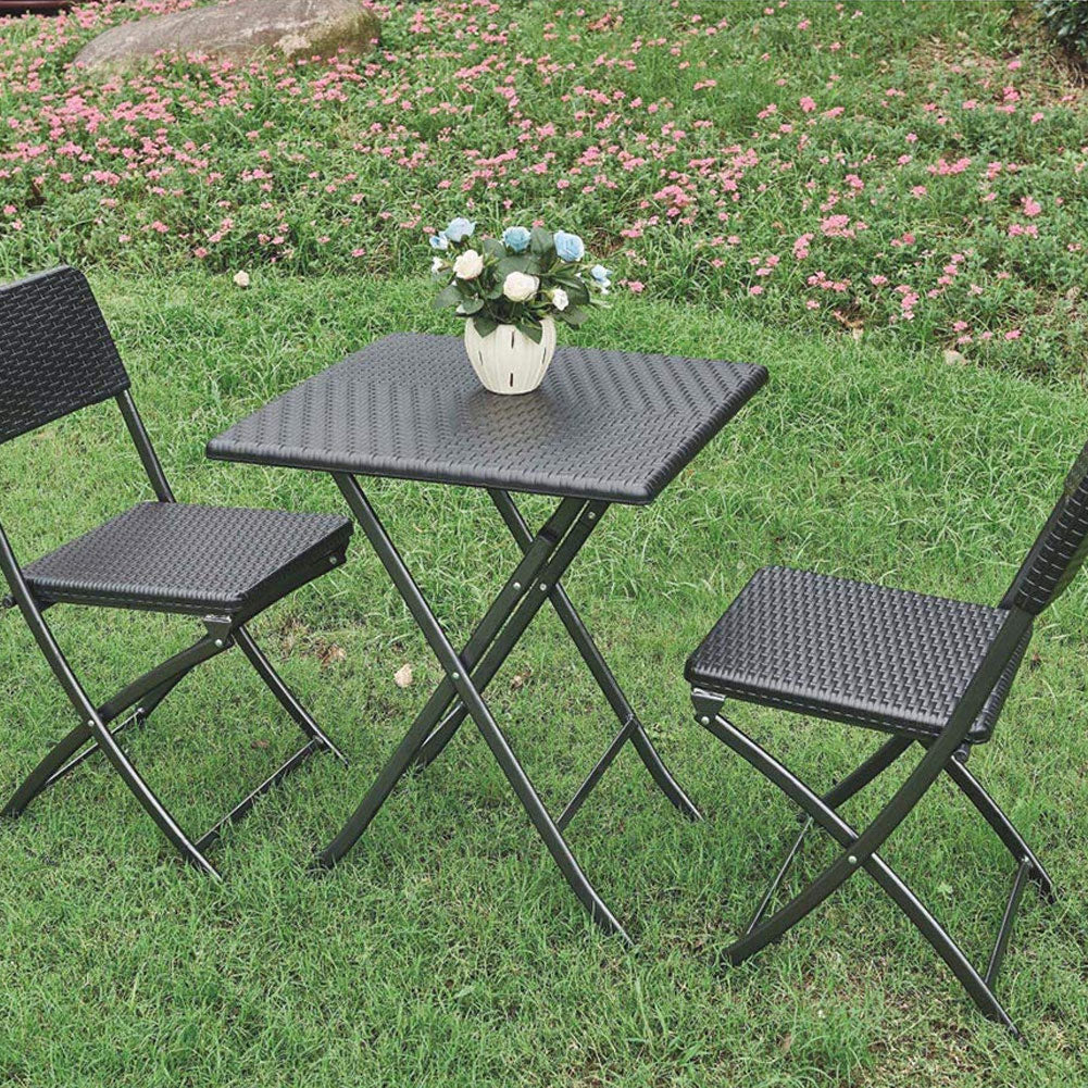 Kit da Giardino Pieghevole in Polyrattan Tavolo e 2 Sedie Interno Esterno Antracite - immagine 4