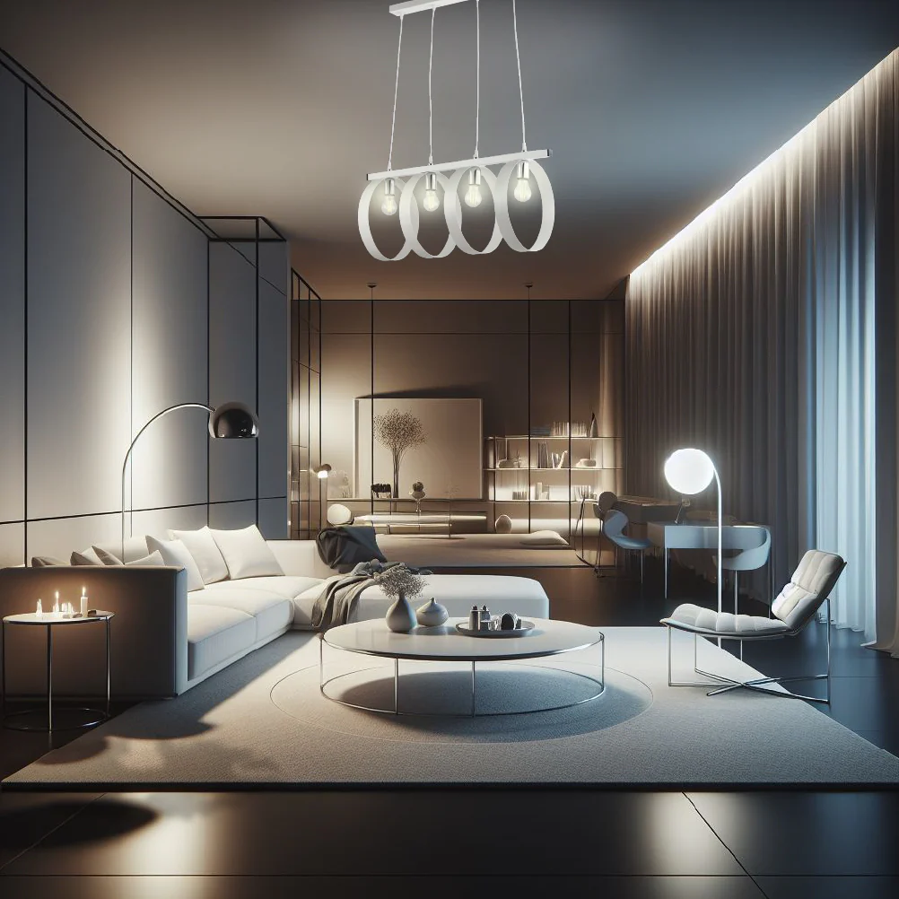 Lampadario Sospensione Metallo verniciato Barbara 4 Luci E27 Bianco/Cromo - immagine 4