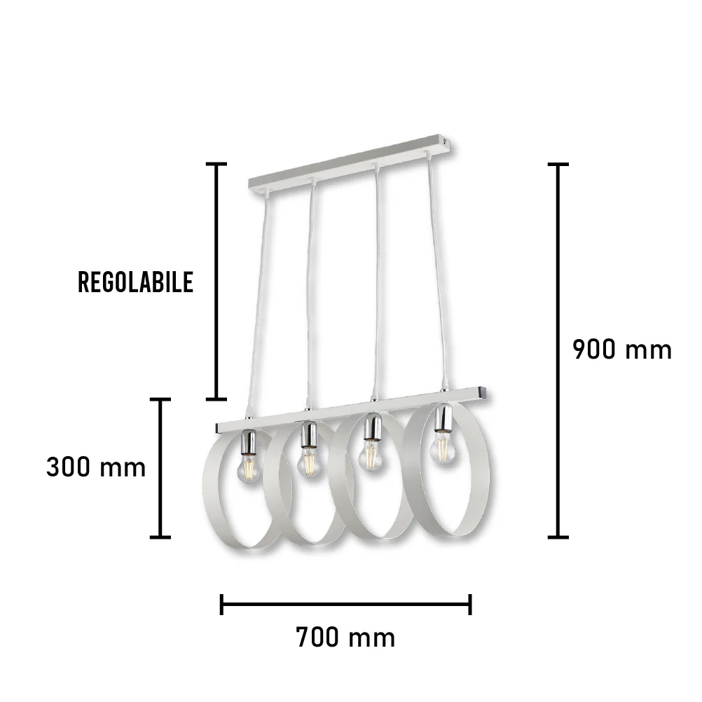Lampadario Sospensione Metallo verniciato Barbara 4 Luci E27 Bianco/Cromo - immagine 8