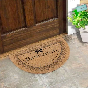 Zerbino in Cocco 36x68cm Fondo in Gomma 1.6cm Decoro Benvenuti Antiscivolo