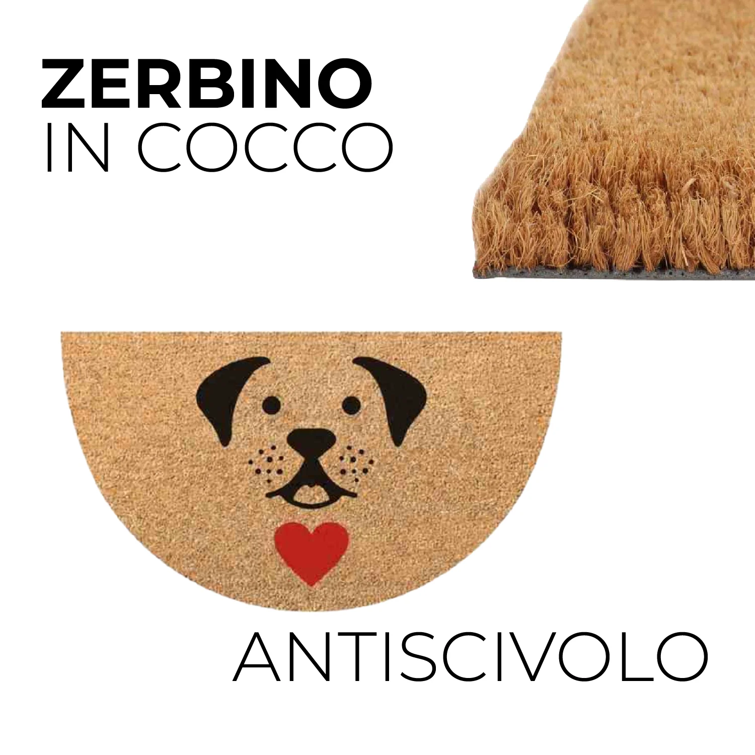 Zerbino in Cocco 36x68cm Fondo in Gomma 1.6cm Decoro Cane Antiscivolo - immagine 6