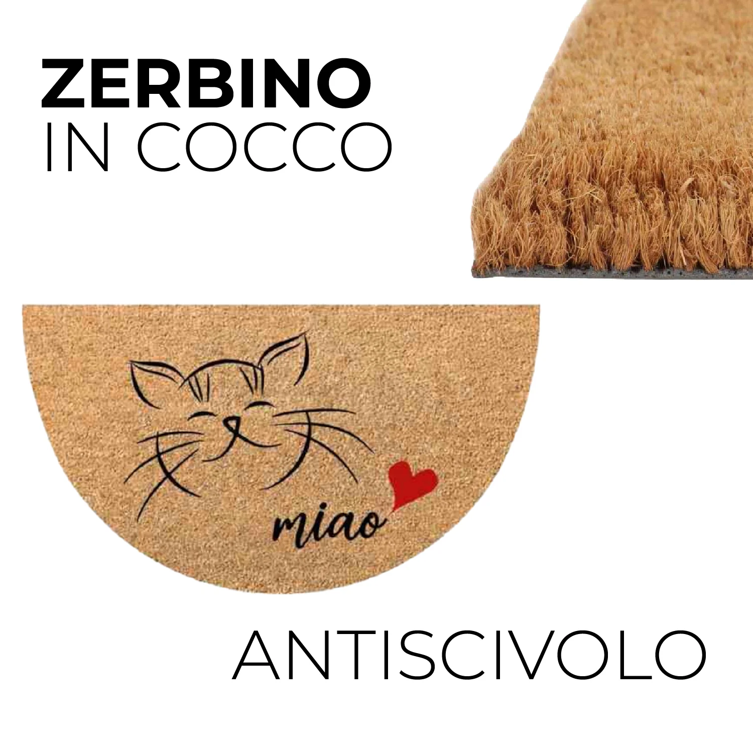 Zerbino in Cocco 38x68cm Fondo in Gomma 1.6cm Decoro Gatto Antiscivolo - immagine 5