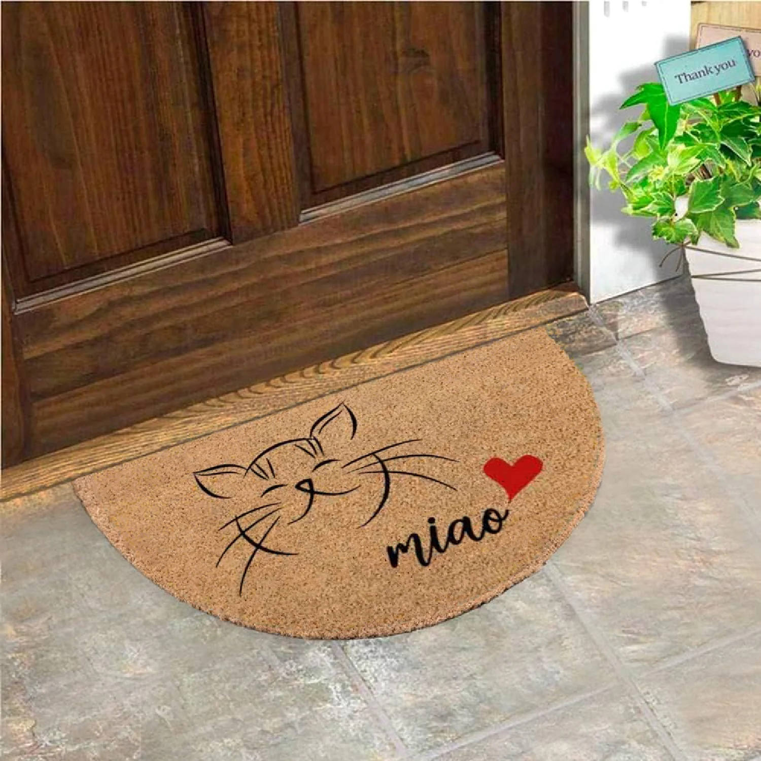 Zerbino in Cocco 38x68cm Fondo in Gomma 1.6cm Decoro Gatto Antiscivolo - immagine 2