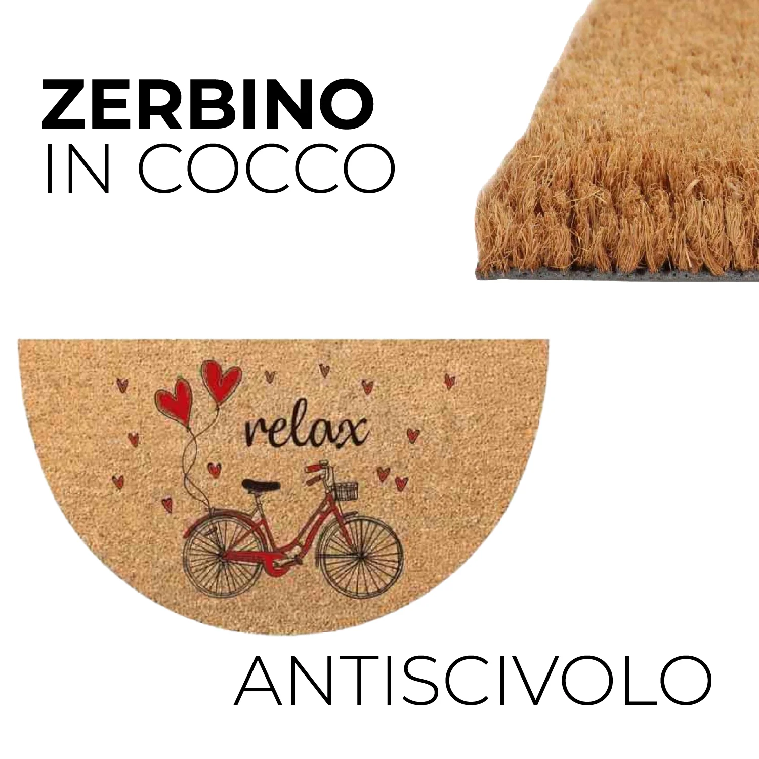 Zerbino in Cocco 38x68cm Fondo in Gomma 1.6cm Decoro Relax Antiscivolo - immagine 6