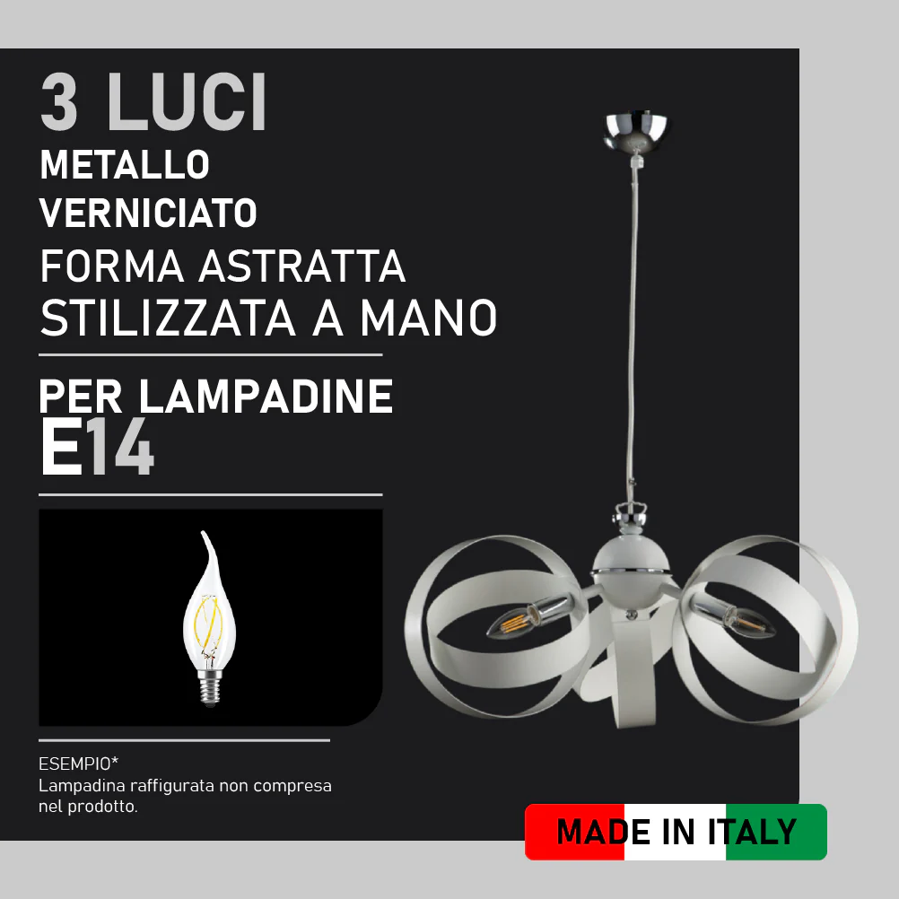 Lampadario Sospensione Metallo Verniciato Forma Astratta 3 luci E14 Valeria Bianco - immagine 6