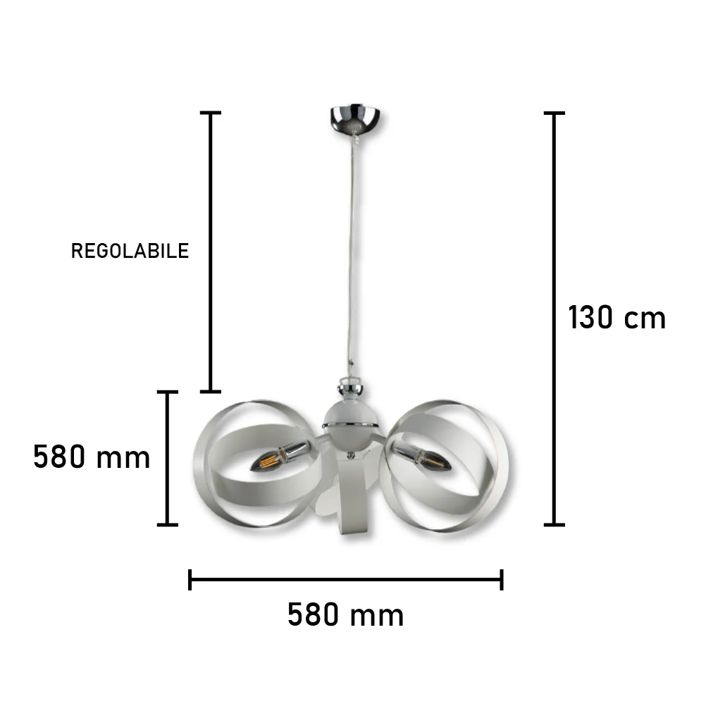 Lampadario Sospensione Metallo Verniciato Forma Astratta 3 luci E14 Valeria Bianco - immagine 5