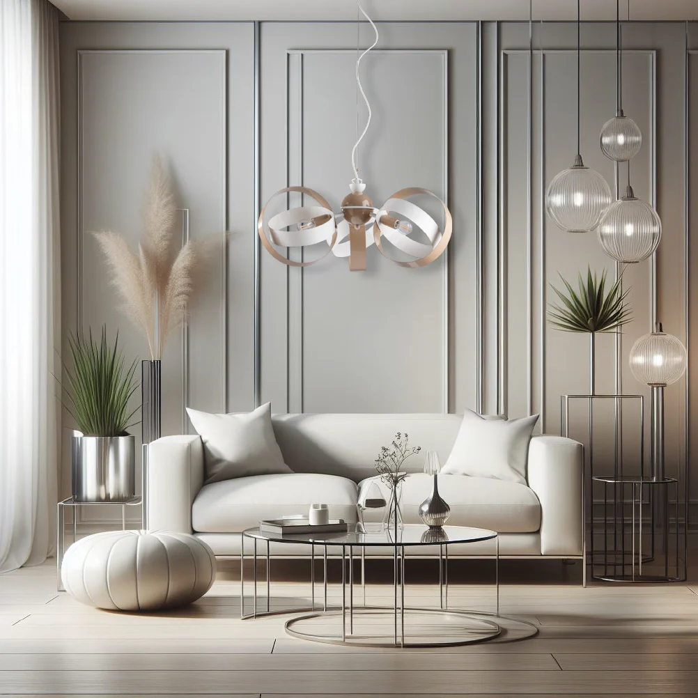 Lampadario Sospensione Metallo Verniciato Forma Astratta 3 luci E14 Valeria BiancoTortora - immagine 5