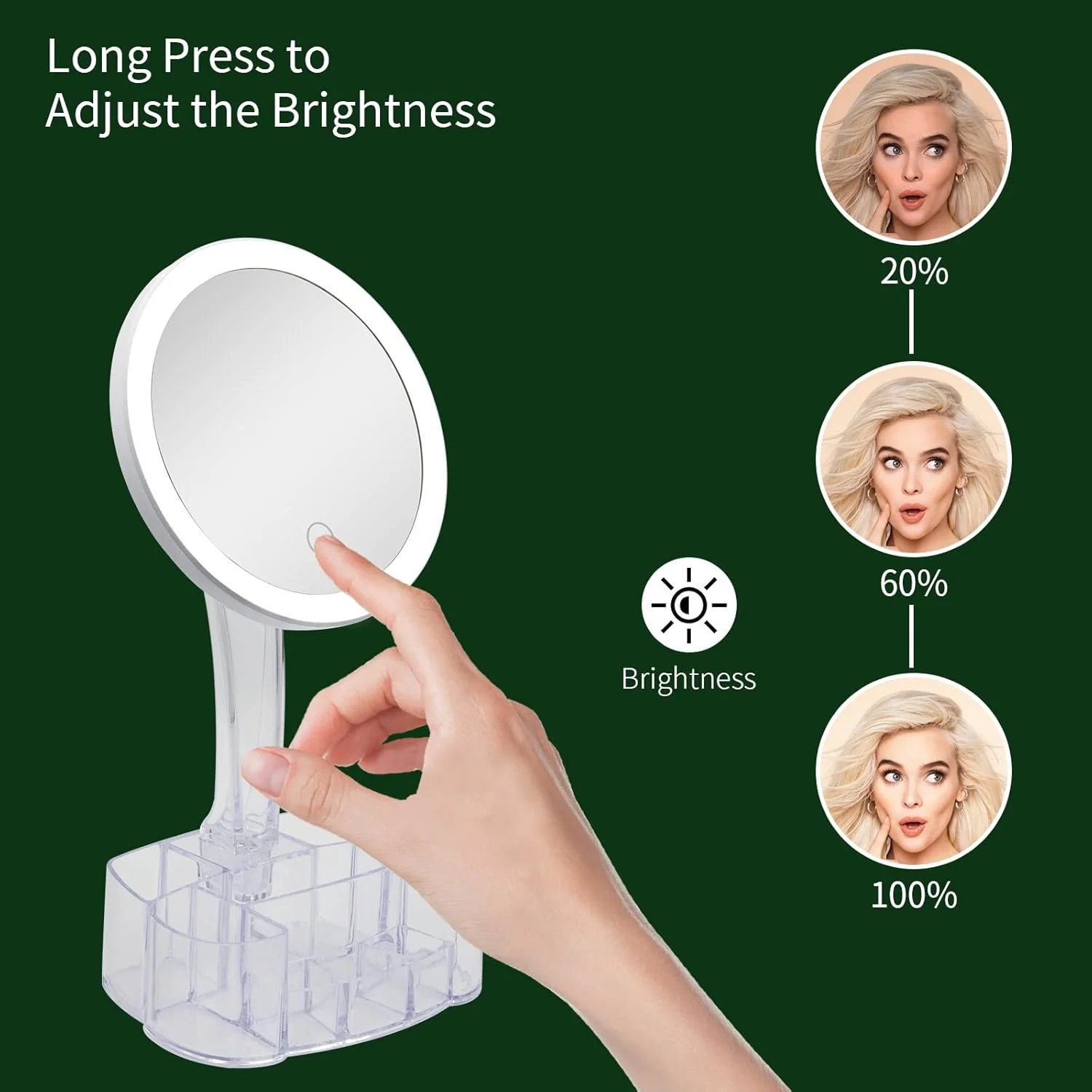 Specchio da Trucco con Luce Led e Porta Accessori Trasparente Ingrandimento 1X - immagine 6