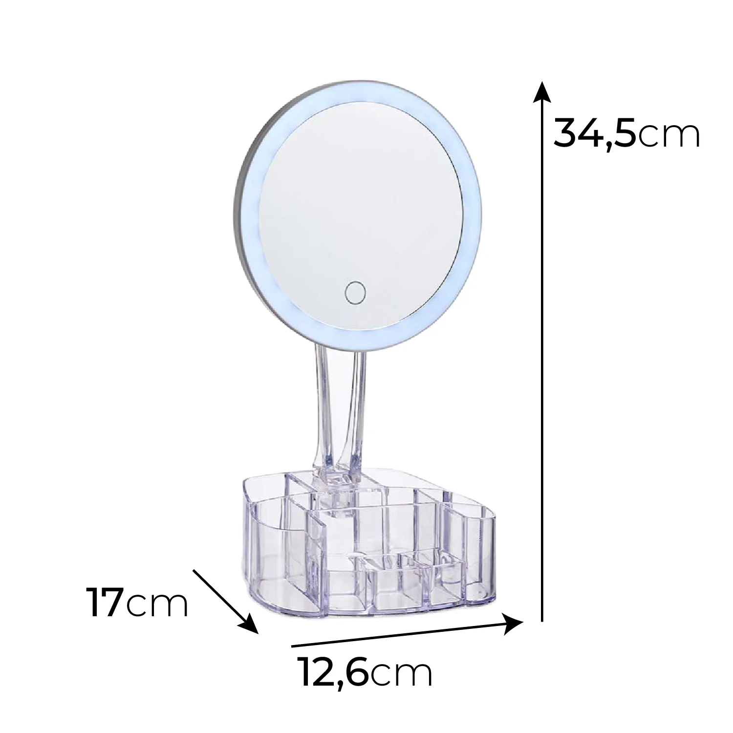 Specchio da Trucco con Luce Led e Porta Accessori Trasparente Ingrandimento 1X - immagine 3