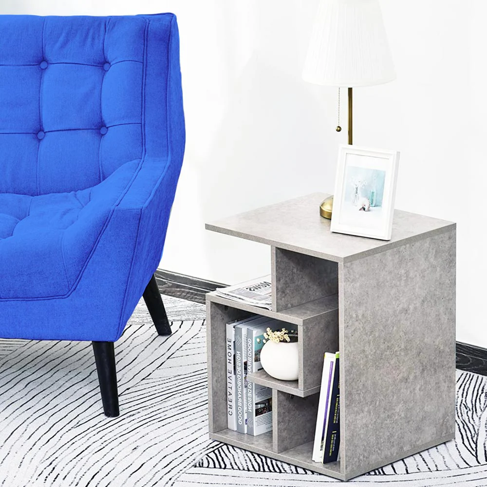 Tavolino da Salotto Porta Libri 4 Piani Moderno 45x40 H55 cm Grigio Cemento - immagine 3