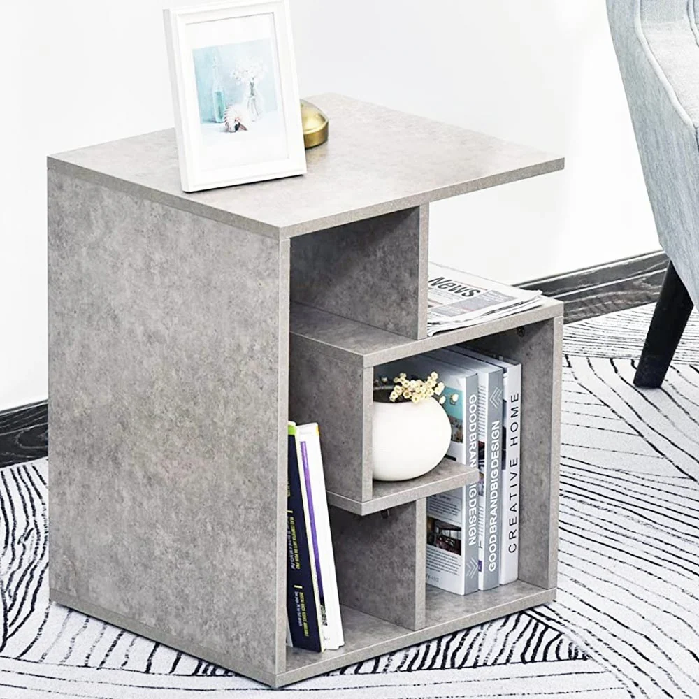 Tavolino da Salotto Porta Libri 4 Piani Moderno 45x40 H55 cm Grigio Cemento - immagine 2
