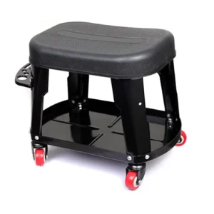 Sgabello Officina in Metallo 4 Ruote Vassoio Porta Utensili Seduta Ergonomica