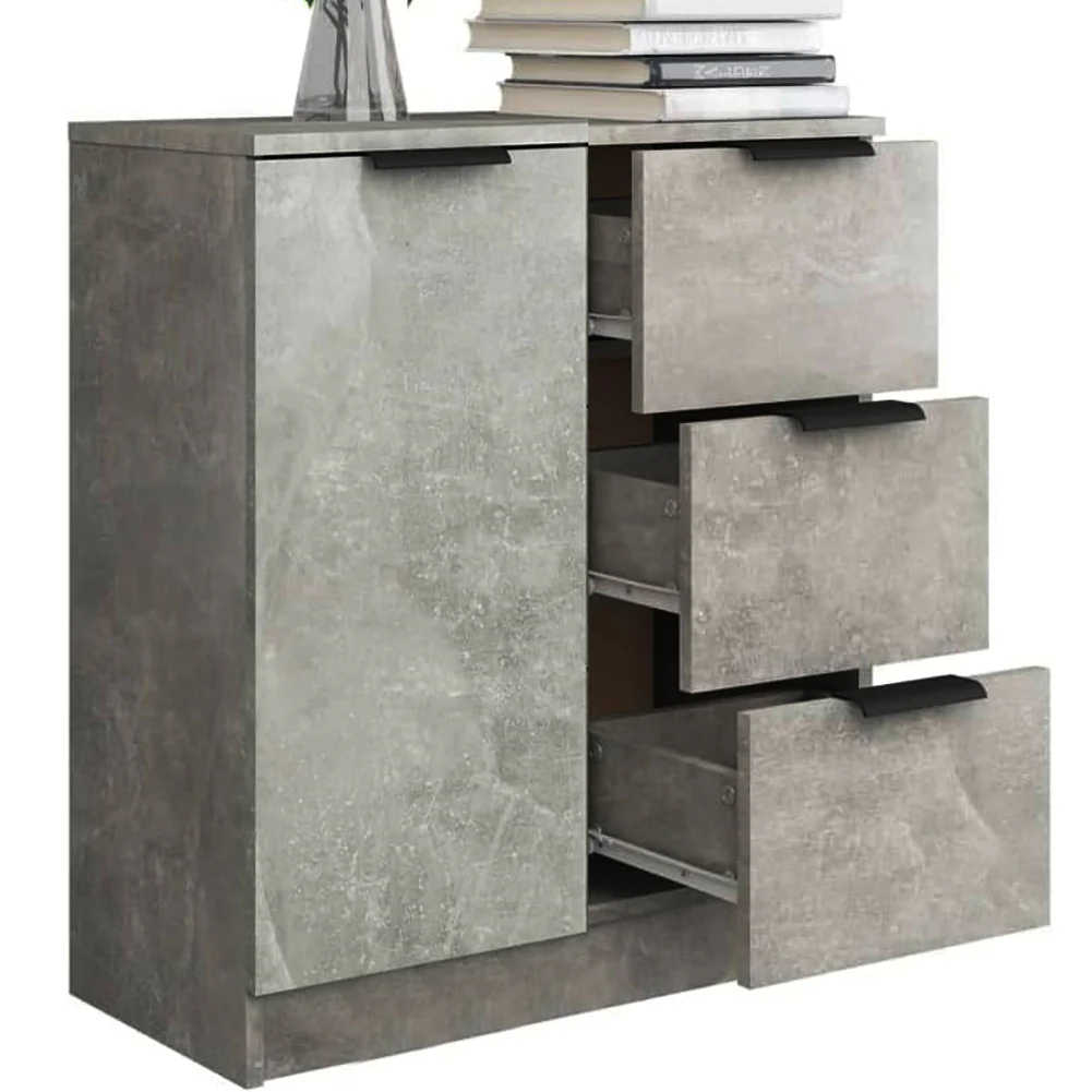 Mobile Credenza in Legno 3 cassetti 1 Anta Salvaspazio 60x30 H 70 cm Cemento - immagine 5
