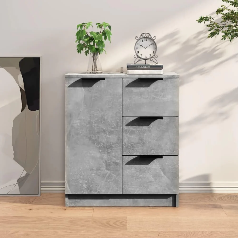 Mobile Credenza in Legno 3 cassetti 1 Anta Salvaspazio 60x30 H 70 cm Cemento - immagine 3