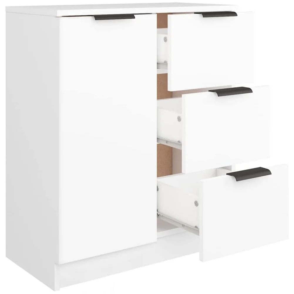 Mobile Credenza in Legno 3 cassetti 1 Anta Salvaspazio 60x30 H 70 cm Bianco - immagine 5