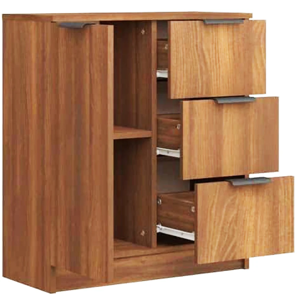 Mobile Credenza in Legno 3 cassetti 1 Anta Salvaspazio 60x30 H 70 cm Quercia - immagine 3