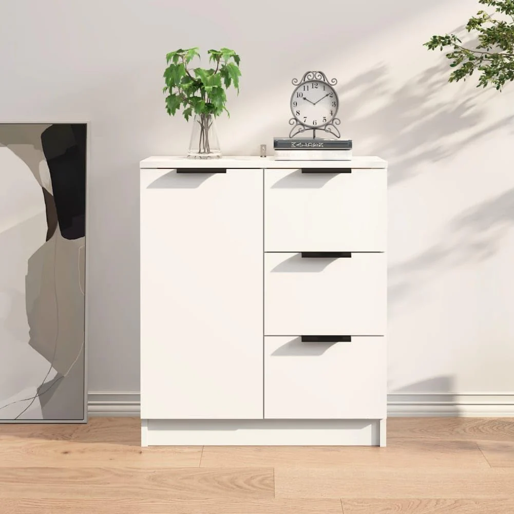 Mobile Credenza in Legno 3 cassetti 1 Anta Salvaspazio 60x30 H 70 cm Bianco - immagine 4