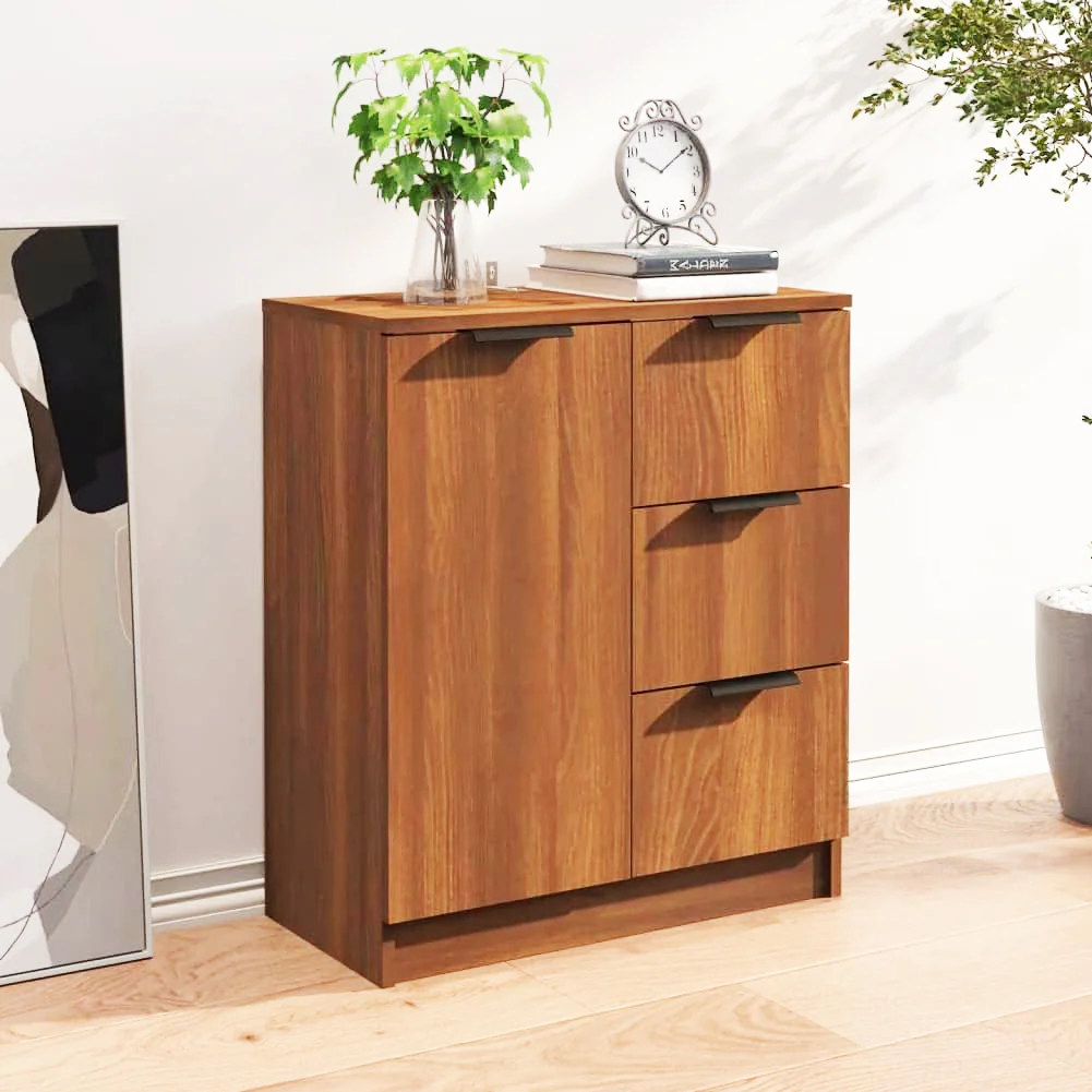 Mobile Credenza in Legno 3 cassetti 1 Anta Salvaspazio 60x30 H 70 cm Quercia - immagine 2