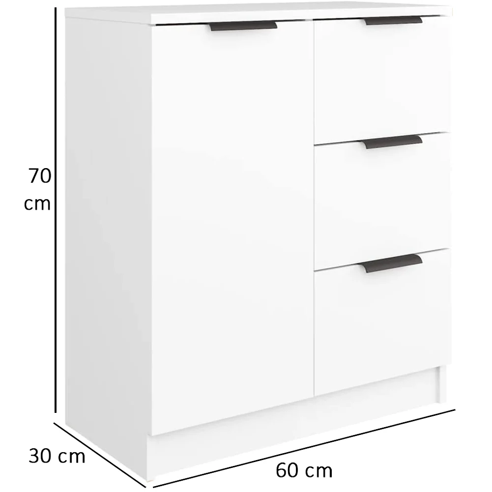 Mobile Credenza in Legno 3 cassetti 1 Anta Salvaspazio 60x30 H 70 cm Bianco - immagine 6