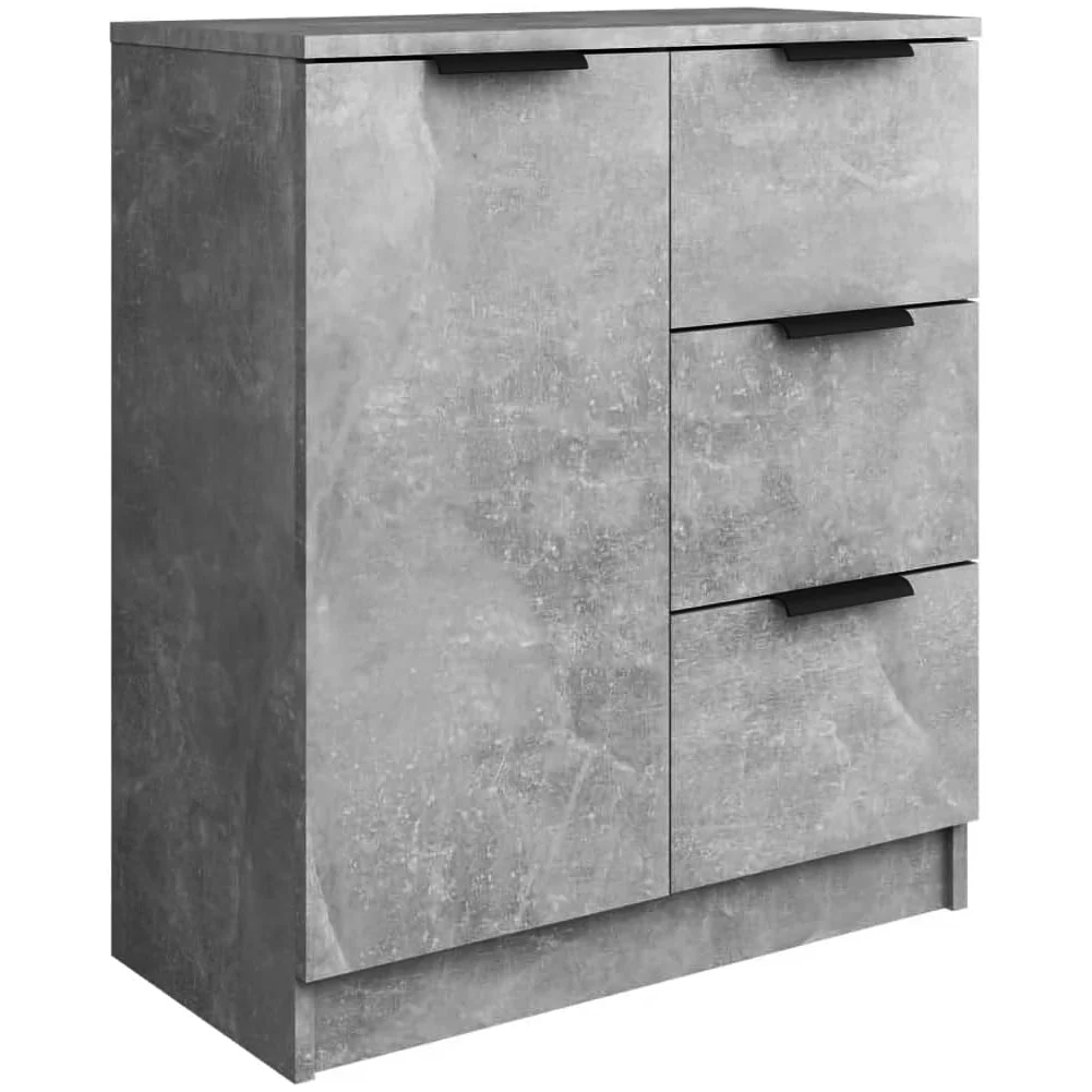 Mobile Credenza in Legno 3 cassetti 1 Anta Salvaspazio 60x30 H 70 cm Cemento - immagine 2