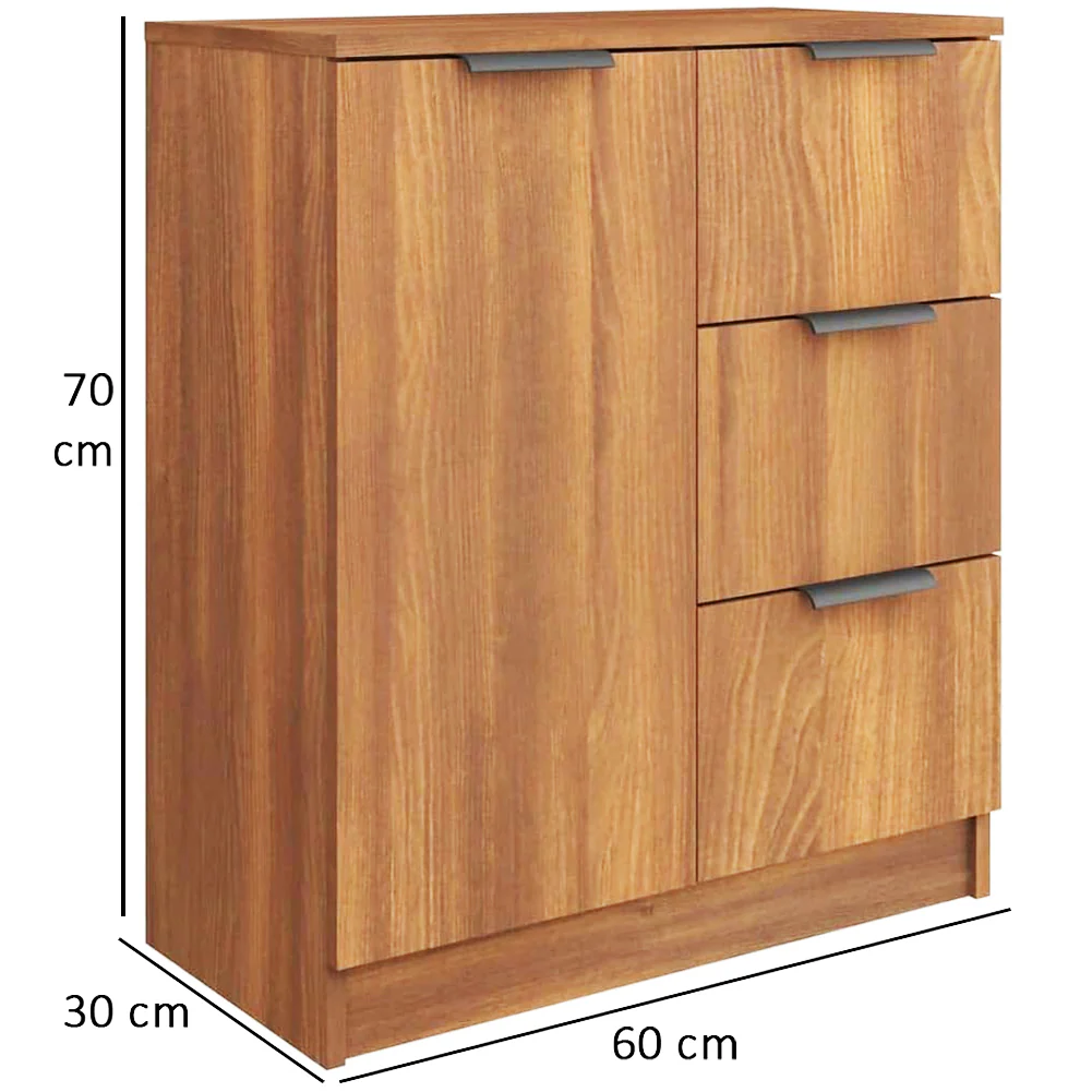Mobile Credenza in Legno 3 cassetti 1 Anta Salvaspazio 60x30 H 70 cm Quercia - immagine 5