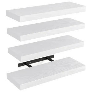 Kit 4 Mensole da Parete con gancio 40x14 H 3 cm Legno MDF Bianco