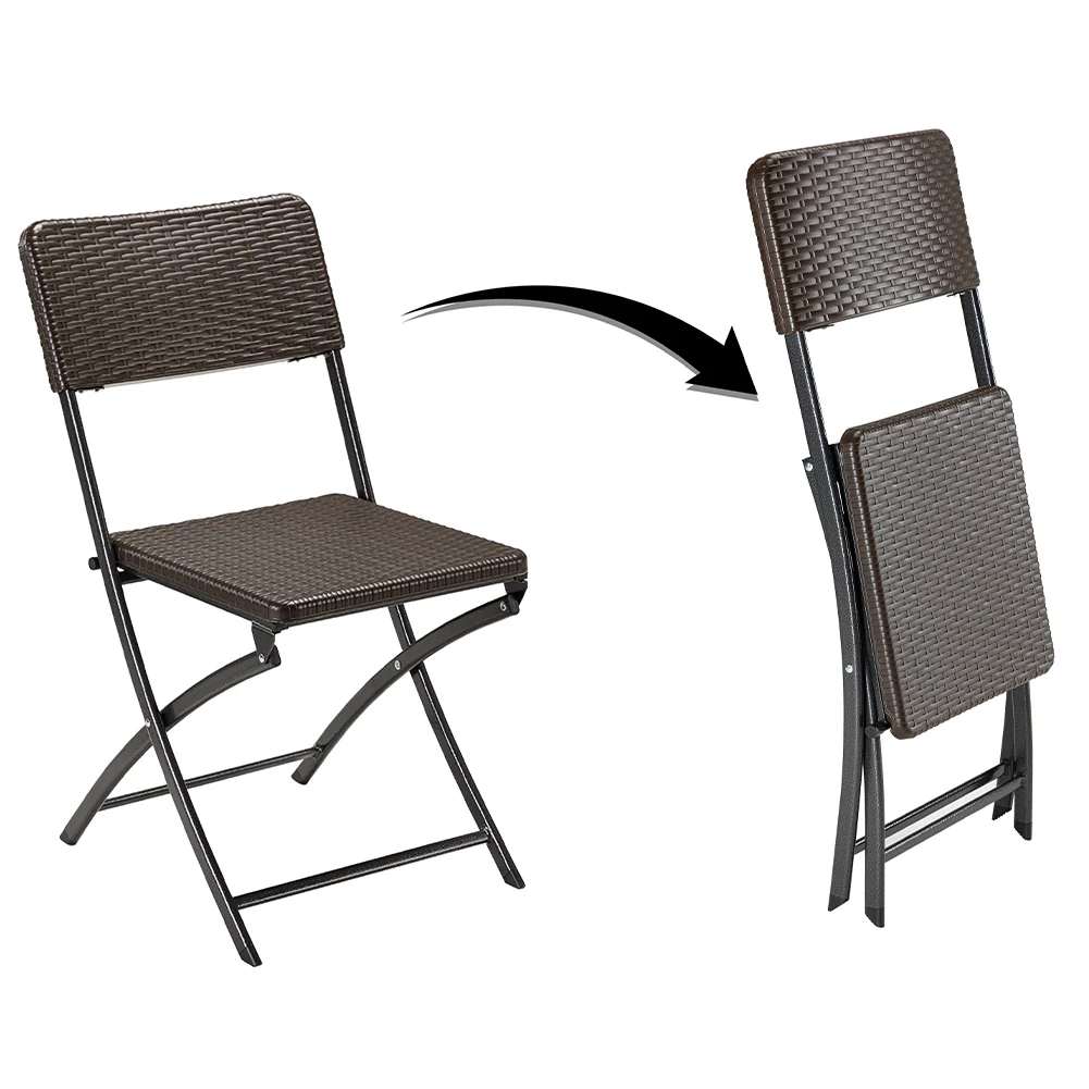 Kit 2Sedie Pieghevoli Metallo Verniciato e Rattan Interno Esterno Bar Casa Hotel - immagine 6