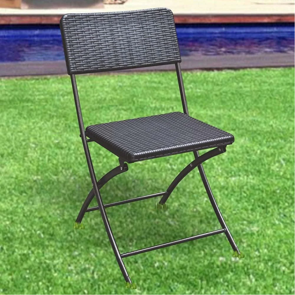 Kit 2Sedie Pieghevoli Metallo Verniciato e Rattan Interno Esterno Bar Casa Hotel - immagine 4