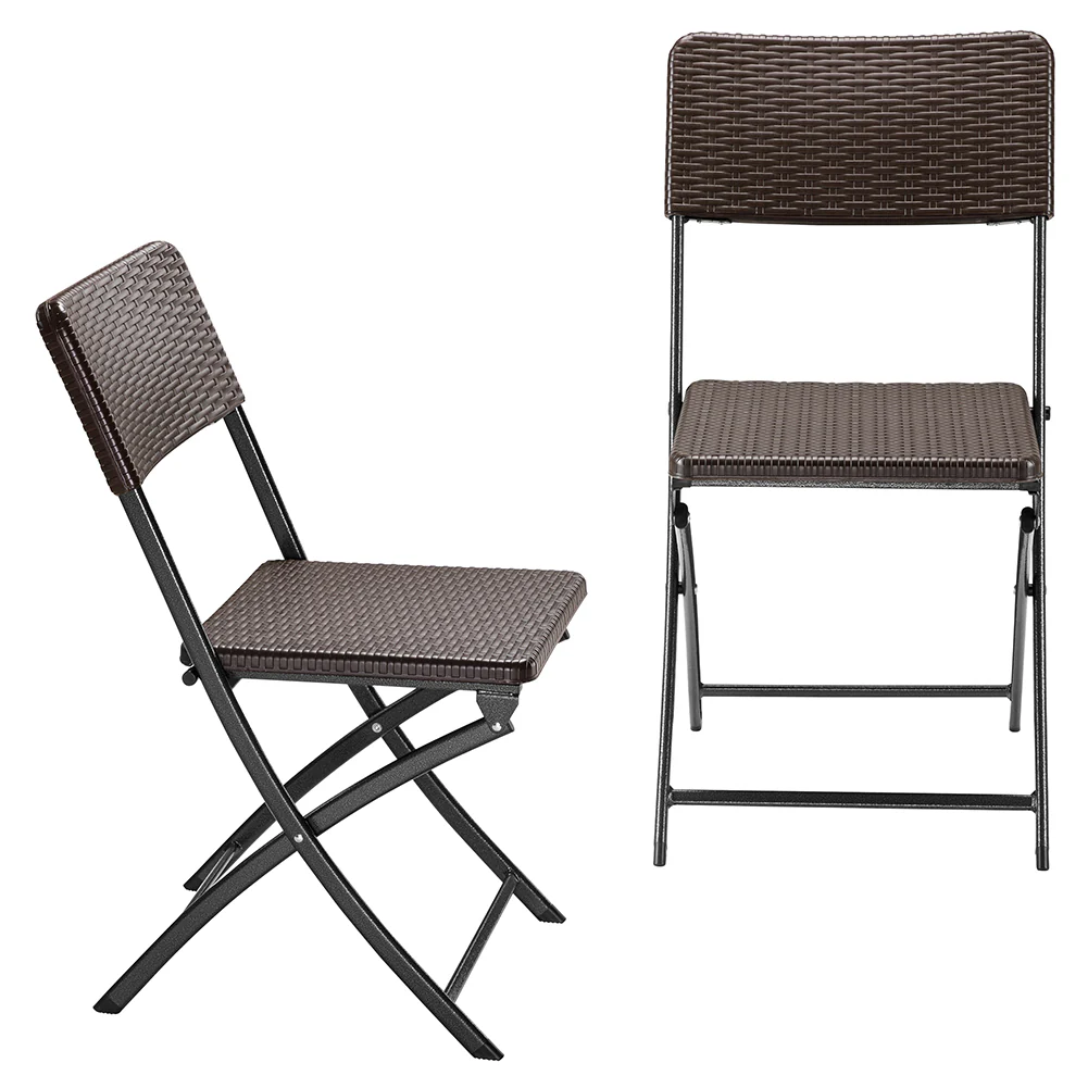 Kit 2Sedie Pieghevoli Metallo Verniciato e Rattan Interno Esterno Bar Casa Hotel - immagine 5