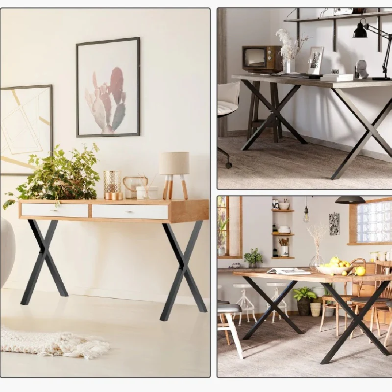 Kit 2pz Gambe per Tavolo in Metallo Nero 40x2.5 H 43 cm con accessori - immagine 4