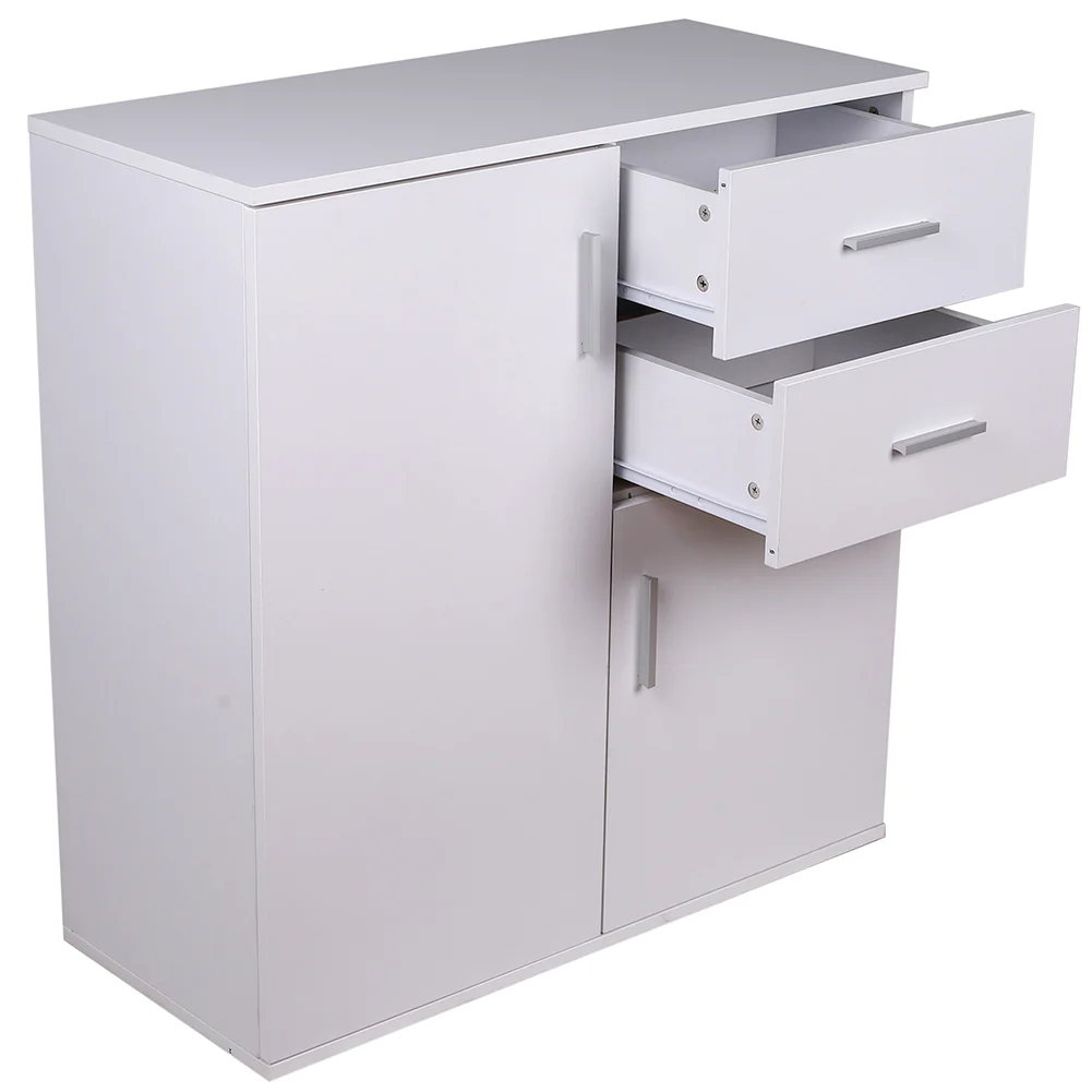 Mobile Credenza in Legno 2 cassetti 2 Anta Salvaspazio 82x35 H 80 cm Bianco - immagine 3