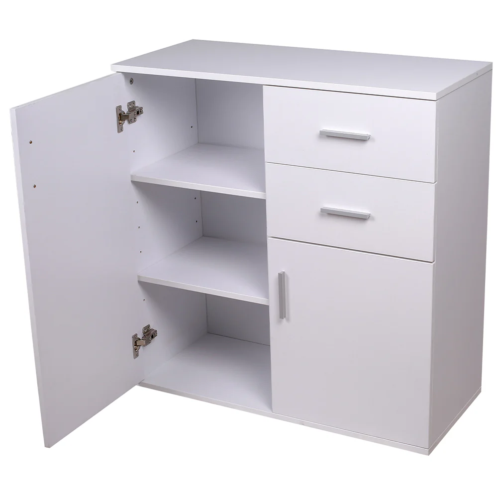 Mobile Credenza in Legno 2 cassetti 2 Anta Salvaspazio 82x35 H 80 cm Bianco - immagine 6