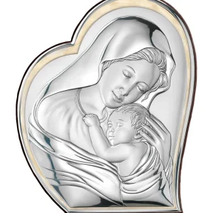 pannello sacro “Madonna con Bimbo” con oro retro legno – 20×25 cm
