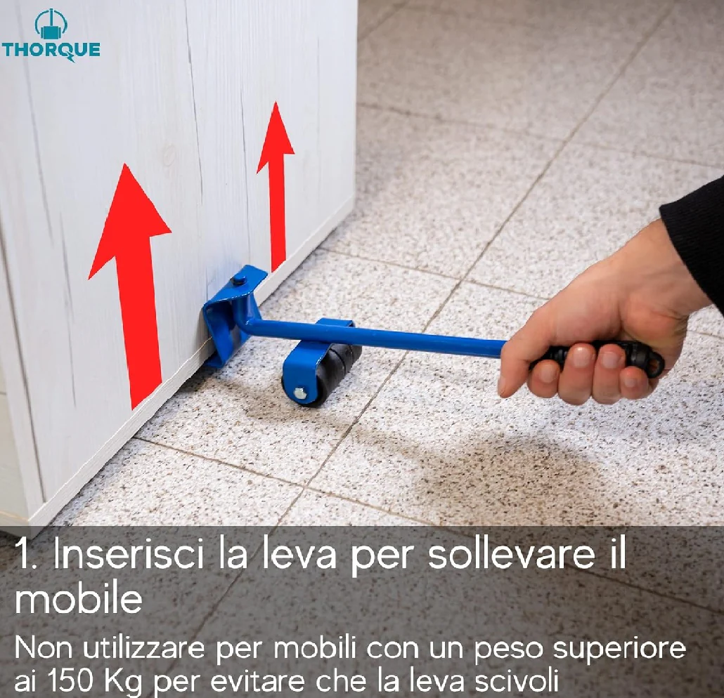 Kit Sposta Mobili con Ruote Sollevatore fino a 1200kg Sposta e Solleva Mobili - immagine 5