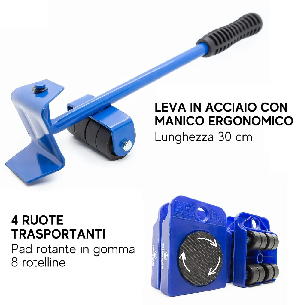 Kit Sposta Mobili con Ruote Sollevatore fino a 1200kg Sposta e Solleva Mobili - immagine 6