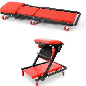 Lettino Sgabello Sottomacchina 2in1 Officina Garage 6 ruote Regolabile 120x40cm