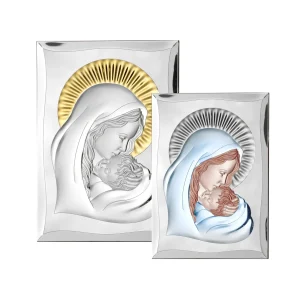 pannello sacro “Madonna con Bimbo” colorata retro legno