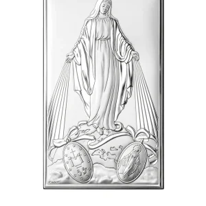 pannello Vergine Miracolosa colorata retro legno – 15×21 cm