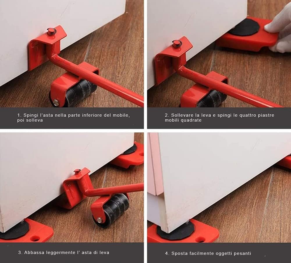Kit Sposta Mobili con Ruote Sollevatore fino a 600kg Sposta e Solleva Mobili - immagine 3