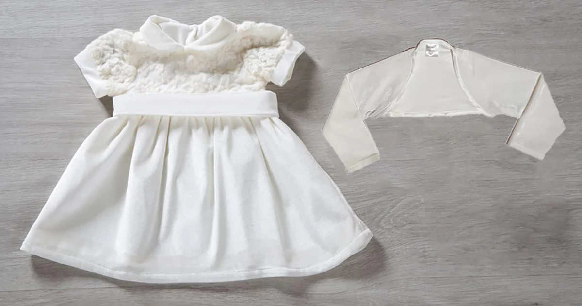 VESTITO E COPRISPALLA NEONATA M/M CERIMONIA BABYVIP 9-18m T8224-T6792 - immagine 2