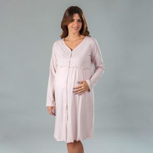 Camicia clinica pre-post parto manica lunga aperta davanti con fantasia pois PREMAMY M1845/55