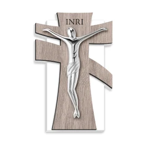 pannello in legno con Cristo stilizzato in resina