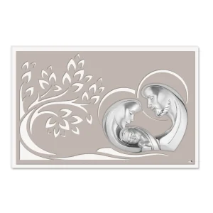 pannello Albero della Vita con Sacra Fam.resina argentata