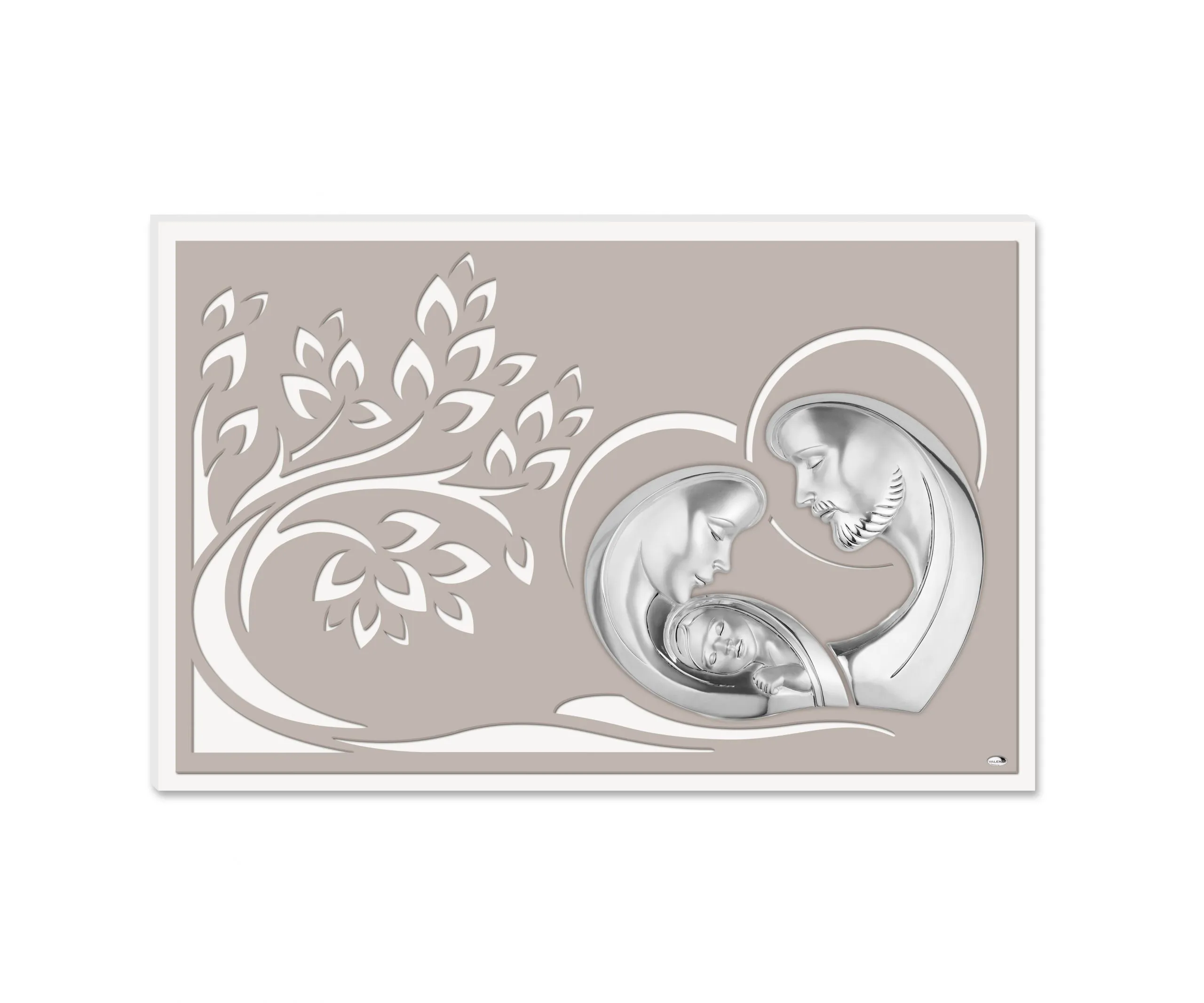 pannello Albero della Vita con Sacra Fam.resina argentata - immagine 2