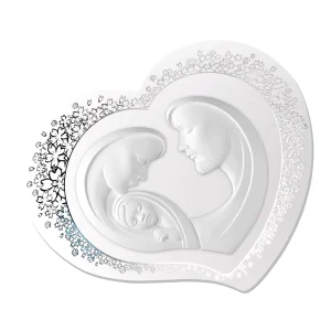 Sacra Famiglia BIANCO su pannello bianco a cuore