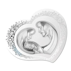 Sacra Famiglia ARG su pannello bianco a cuore
